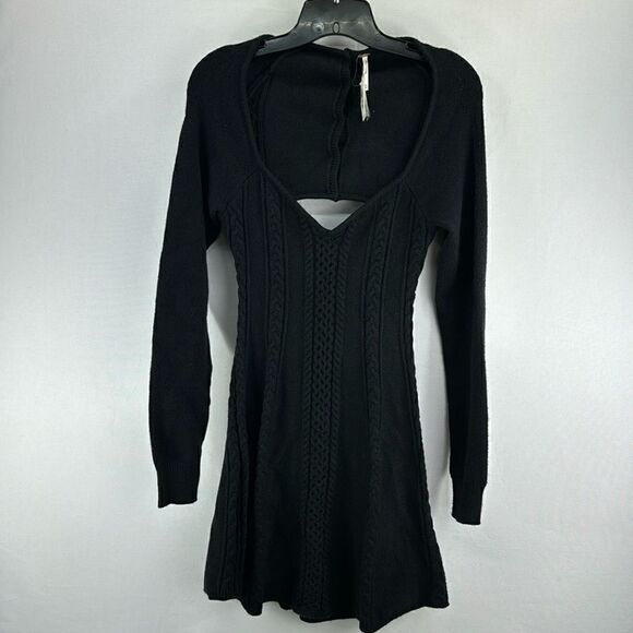 Free People Small World Long-Sleeve Dress- Black- Size Medium- NWT - Picture 1 of 9